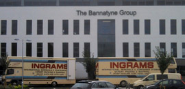 2 of Ingram's 2,000 cubic foot fully equipped removal vehicles outside Bannatyne's new premises in Darlington, Co Durham.