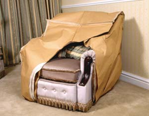 Professional quality packaging materials used for soft furnishings during household storage