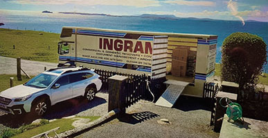 Ingram's wagon starting loading at residence at Isle of Harris - great views and fantastic weather